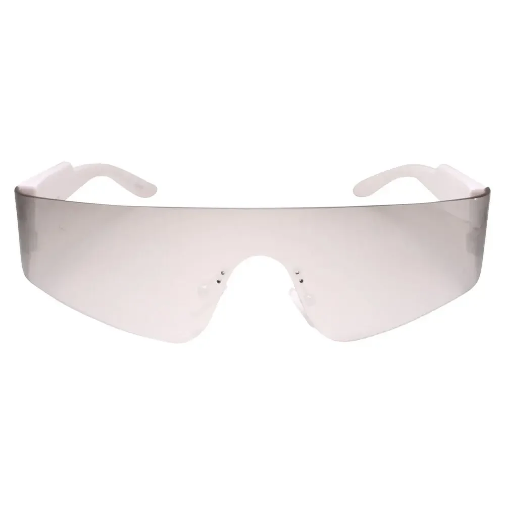 Trendy Rimless Futuristic Wrap Around Sunglasses Mirrored Cyberpunk Visor